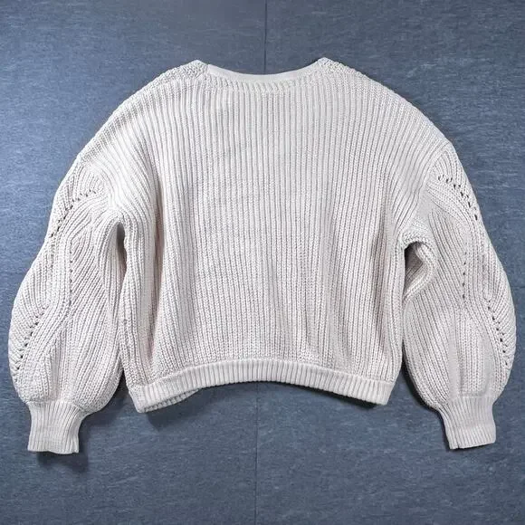 Free People All Day Long Oatmeal Cream Chunky Knit Cropped Sweater M Boho EUC! - Picture 5 of 8